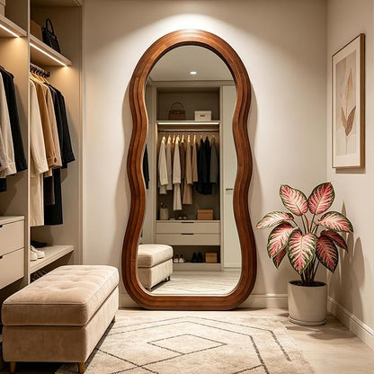 Wavy Full Length Mirror, 67"x31.5" Large Irregular Aesthetic Mirrors with Triple Layer Solid Wood Frame, Premium Organic Floor Mirror for Living Room Entryway Hallway, Leaning/Hanging