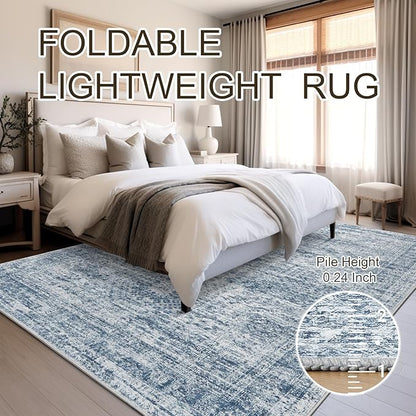 Soalmost 6x9 Area Rug for Living Room Washable 6x9 Non-Slip Modern Rugs for Bedroom Dinning Room Ultra-Thin Indoor Blue