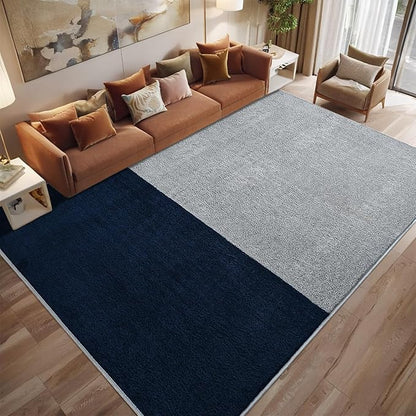 Rugs for Bedroom Living Room, 4x6 ft Grey Navy Blue Area Rug, Washable Memory Foam Non-Slip Carpet, Modern Minimalist Indoor Carpets for Boys Girls Kitchen Home Decor