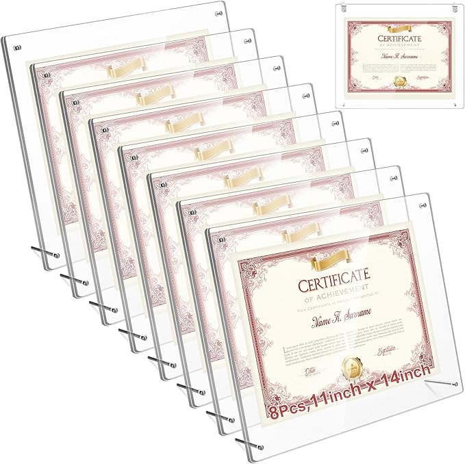 Thyle 8 Pcs Acrylic Photo Frame 11x14'' Clear Floating Picture Frame for Wedding Photos Art Prints Photography Gallery Wall Display Hanging or Tabletop for Living Room Hallway or Entryway (Silver)