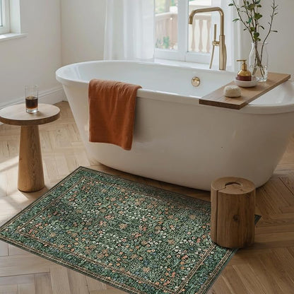 Rugxara Entryway Rug Door Mat, Washable Samll 2x3 Rug, Boho Green Front Door Mat, Non Slip Area Rugs, Low Pile Throw Accent Entry Carpet for Indoor Entrance, Bathroom and Kitchen(Green 2x3ft)