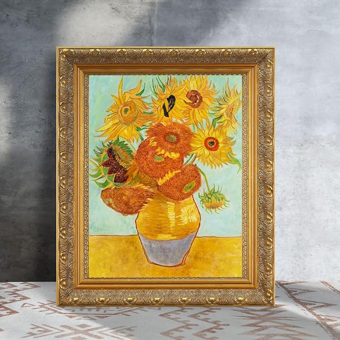 Wood Canvas Frame for 12x16 Oil Paintings, Finished 12x16 Gold Ornate Frame for Personalized Art Prints Fine Artwork Gallery Wall Decoration (No Glass & Backboard)