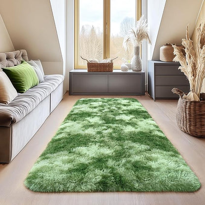 Fluffy Rugs for Living Room, Soft Shaggy Carpets for Living Room, Upgrade Anti-Slip Fuzzy Rugs for Kids' Room, Perfect Decor for Modern Home Tie Dye Green 2x6Feet