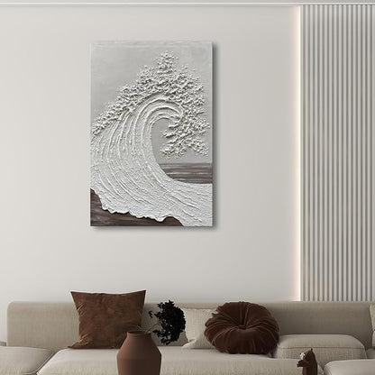 NANKAI Art 45x30 inch Hand-Painted Ocean Wave Oil Painting White Abstract Canvas Art Painter Living in Office Corridor Wall Decorative Art