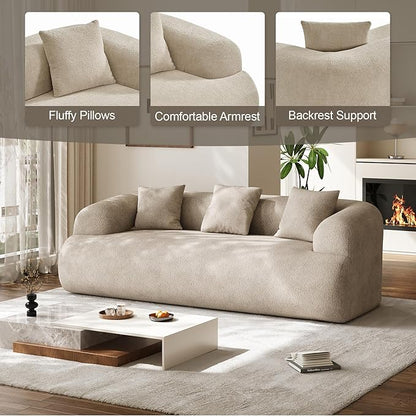Boneless Couch Set, 91" + 75'' Cloud Couch Set, Chenille Curved Sofa, Modern Compression Sofa for Living Room, Bedroom and Apartment, No Assembly Required, Light Brown