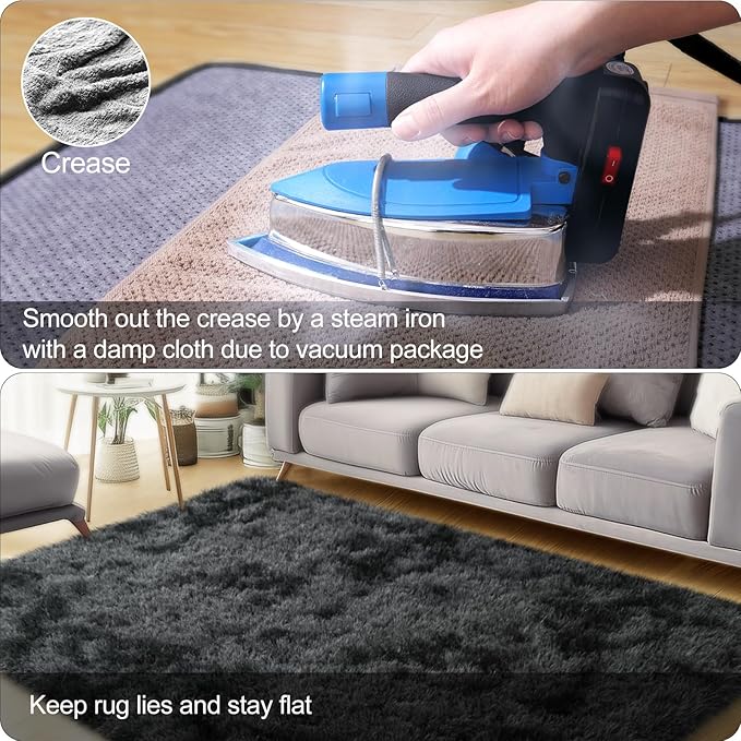 qulint 5x7 Area Rug for Living Room, Soft Shag Fluffy Rug for Bedroom Plush Large Carpet for Nursery, Shaggy Fuzzy Modern Carpet for Boys and Girls Dorm Home Decor (5ft x 7ft, Tie-Dyed Black Grey)