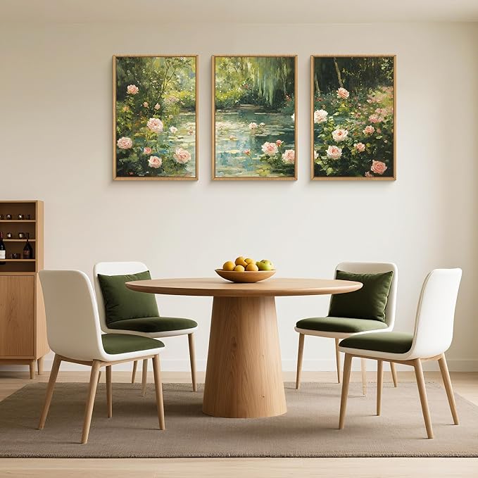 Aryroi Water Lilies Monet Framed Canvas Wall Art Set,Garden Pond Impressionist Floral Wall Decor,Vintage Oil Green Vibrant Flower Botanical Artwork for Living Room, Bedroom,Farmhouse- 24"x36"x3