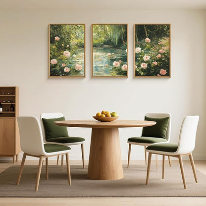 Aryroi Water Lilies Monet Framed Canvas Wall Art Set,Garden Pond Impressionist Floral Wall Decor,Vintage Oil Green Vibrant Flower Botanical Artwork for Living Room, Bedroom,Farmhouse- 24"x36"x3