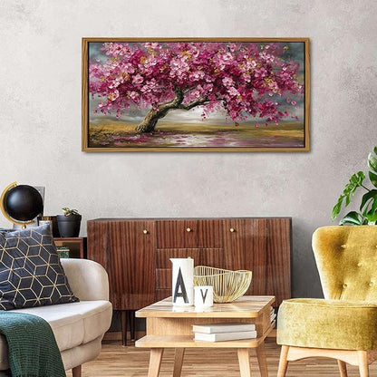 Framed Red Pink Tree Wall Art Tree of Life Picture for Living Room Colorful Flower Wall Decor Abstract Nature Scenery Texture Prints Canvas Painting Watercolor Artwork Bedroom Kitchen Decoration 24x48