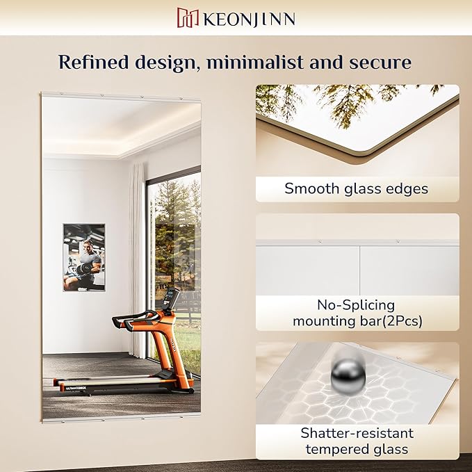 Keonjinn Home Gym Mirror, 84" x 42"-1PCS Workout Mirrors for Home Gym, Frameless Tempered Glass, Full Body Wall Mirrors for Fitness Exercise, Yoga Room, Dance Studio, Garage