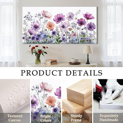 SERIMINO Large Wall Art, Floral Wall Art, Nature Wall Decor, Watercolor Purple Flowers Painting Prints, Botanical Canvas Pictures for Living Room Bedroom Bathroom Kitchen Rustic Farmhouse 20"x40"