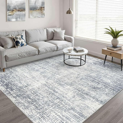 5x7 Area Rugs Living Room: Washable Large Neutral Blue Rug Abstract Soft Modern Stain Resistant Indoor Floor Non-Slip Carpet for Bedroom Nursery Kids Office Playroom Dining Room Under Table Home