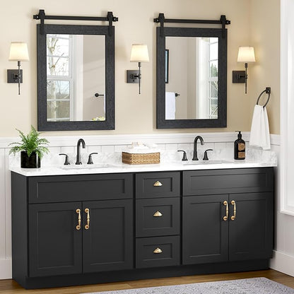 Farmhouse Bathroom Mirrors 26”x40” Black Rustic Wall Decor Mirror for Vanity Barn Door Style Wall Mirror for Entryway Living Room