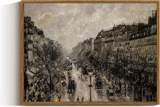 VIYYIEA Framed Canvas Wall Art Home Decor for Living Room Classical Cityscape Artwork Decorations Vintage Oil Painting Prints Parisian Street Wall Decor Bathroom Wall Pictures Farmhouse 12x16in