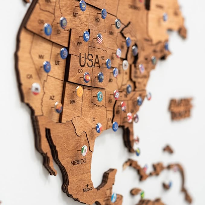 Enjoy The Wood 3D Wooden World Map Wall Art - Large Travel Map with Pins for Art Decor - Decorative Map of the World for Home, Office - Travel Wall Art Housewarming Gift Idea (Oak, 2XL, Unframed)