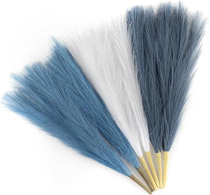 Faux Pampas Grass, 18"/45cm Artificial Pampas Grass Fluffy 6 Stem pompous Grass Flower Arrangement for Boho Home Wedding Decoration
