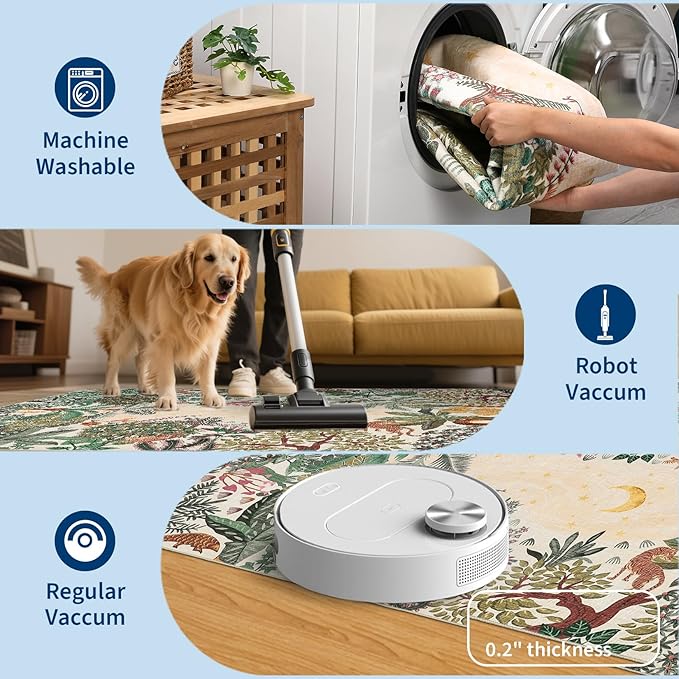 GarveeHome 3x5 Washable Area Rug for Bedroom, Jungle Animal Soft Tiger Rug Non Slip Low Pile Beige Carpet Stain Resistant Throw Rug for Bedside Kids Room Office Dining Room