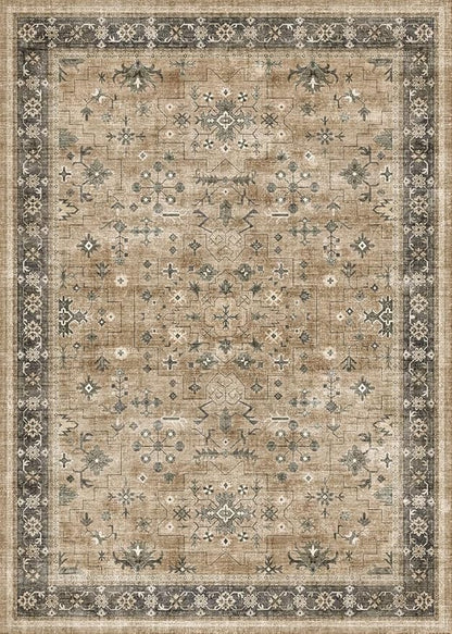 Hazo Haus Rustic Taupe Area Rug 5x7 for Living Room - Machine Washable Rugs for Dining Room, Kitchen Floor, Small Office, Low Pile Non-Slip Rubber Backing & Stain Resistance