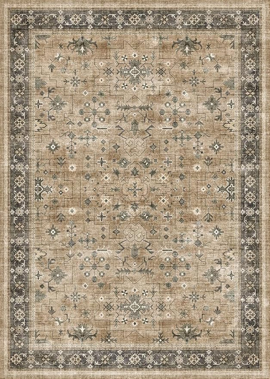 Hazo Haus Rustic Taupe Area Rug 5x7 for Living Room - Machine Washable Rugs for Dining Room, Kitchen Floor, Small Office, Low Pile Non-Slip Rubber Backing & Stain Resistance