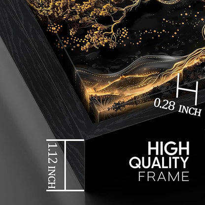 Gold Trees Pictures for Living Room - Modern Art Wall Decor for Office - Black Framed Wall Art Ready to Hang Size 24" x 48"