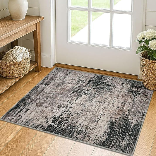 KILOCOCO Abstract Small Area Rug 2x3 Entryway Rug Washable Kitchen Rugs Door Mat Indoor Entrance Soft Pinted Non Slip Throw Rugs for Front Door Foyer Farmhouse Floor Mats, Black/Brown