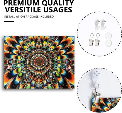 PRRPRR Blacklight Mandala Tapestry for Bedroom, UV Reactive Trippy Wall Tapestry, Bohemian Aesthetic Wall Art Decor for Adults Teens (Mandala Orange, 78"x59")