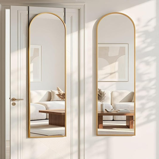 Antok Full Length Over-the-Door Hanging Mirror - Freestanding Wall Mount Leaning Body Mirror for Bedroom Living Room Entryway, 48" L x 14" W, Gold