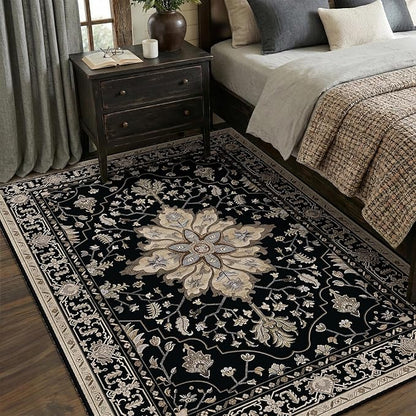 RELEANY Area Rugs 5'x7' Washable Non-Slip, Floral Vintage Distress Print Pattern Medallion Carpet for Living Room Bedroom Dining Room, Black Brown Neutral Dark Tan