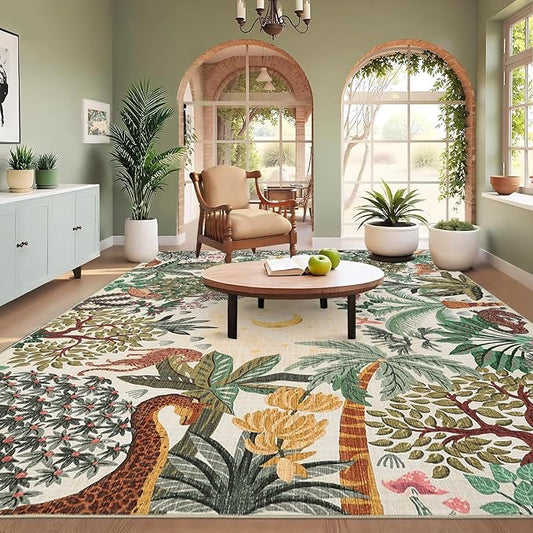 GarveeHome Large Area Rugs 10x13 for Living Room, Jungle Animal Washable Rug Soft Non Slip Backing Floor Mat Carpet Indoor Thin Accent Rug for Bedroom Dining Room Playroom Nursery Home Decor