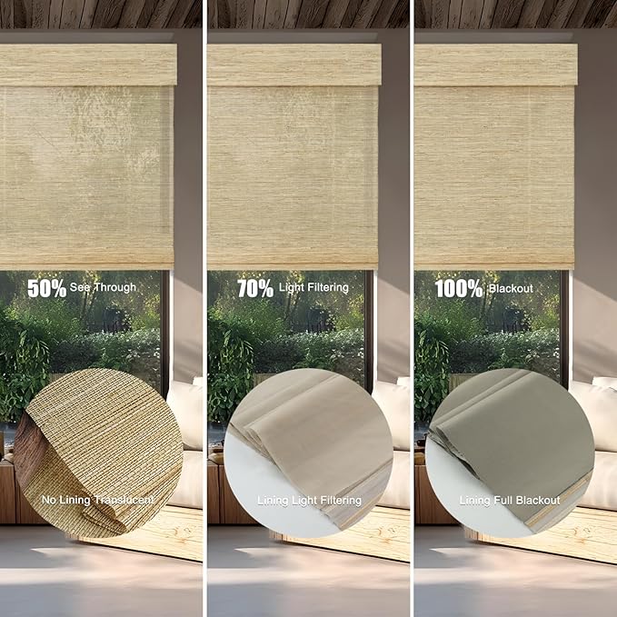 Motorized Bamboo Roman Shades, Motorized Blinds with Remote Compatible with Homekit, Alexa GoogleHome, Smart Wood Woven Shades for Indoor Windows, Customize, Driftland
