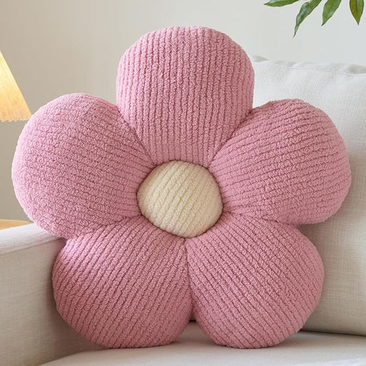 Flower Pillow, Decorative Throw Pillow for Couch, Cute Decor Pillows for Bed, Aesthetic Flower Shaped Pillow Fun Cushion (Pink, 19.6 Inches)