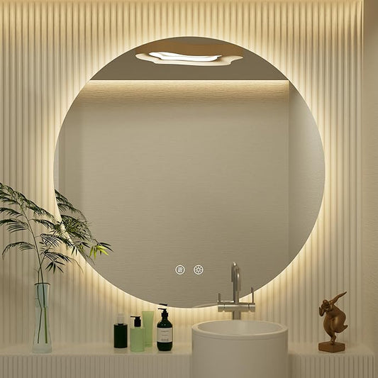 30 Inch Round LED Bathroom Mirror with Light, 3 Color Temperatures (3000K/4500K/6000K), Anti-Fog, Dimmable Backlit, Frameless Round Lighted Bathroom Mirror