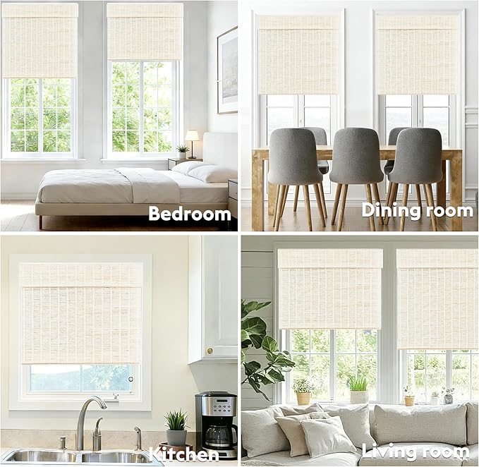 Motorized Bamboo Roman Shades, Motorized Blinds with Remote Compatible with Homekit, Alexa GoogleHome, Smart Wood Woven Shades for Indoor Windows, Customize, Shoregrass