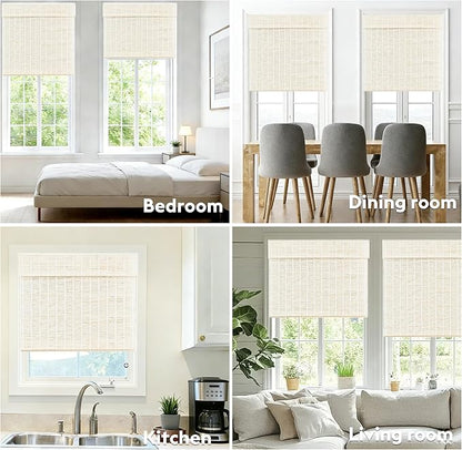 Motorized Bamboo Roman Shades, Motorized Blinds with Remote Compatible with Homekit, Alexa GoogleHome, Smart Wood Woven Shades for Indoor Windows, Customize, Shoregrass