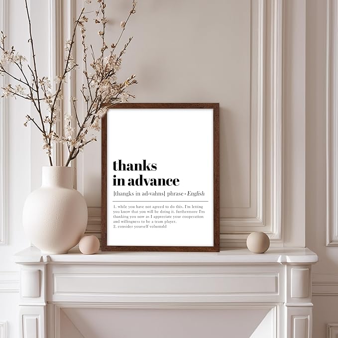 Poster Master Typography Poster - Retro Dictionary Print - Thanks in Advance Definition, Book Page, Funny - Gift for Colleague, Friend - Wall Decor for Home, Office, 8x10 Brown Framed