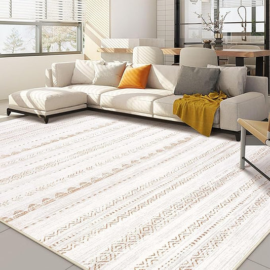 Nakagishi 7x10 Area Rug Living Room: Washable Boho Large Neutral Soft Farmhouse Modern Rugs Stain Resistant Moroccan Non-Slip Indoor Floor Carpet for Bedroom Nursery Kids Playroom Office Dining Room