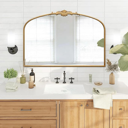 Besdomus Ornate Arched Large Mirror: 48"x33" French Oversize Gold Vintage Vanity Decorative Mirror - Baroque Traditional Antique for Fireplace/Bathroom/Living Room - Home Decor for Homemakers