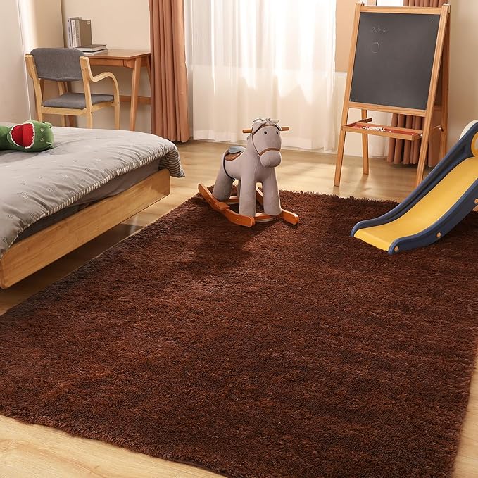 Puremy Luxury 4x6 Area Rug, Ultra Soft Rugs for Living Room, Plush Carpet Rugs for Bedroom, Non-Slip Indoor Rug for Nursery, Study Room, Playroom, Home Decor, Brown