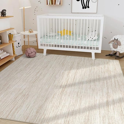 Nakagishi 9x12 Area Rugs Living Room: Washable Large Vintage Rug Neutral Non-Slip Soft Stain Resistant Indoor Carpet for Bedroom Nursery Dining Room Office Playroom - Beige-01