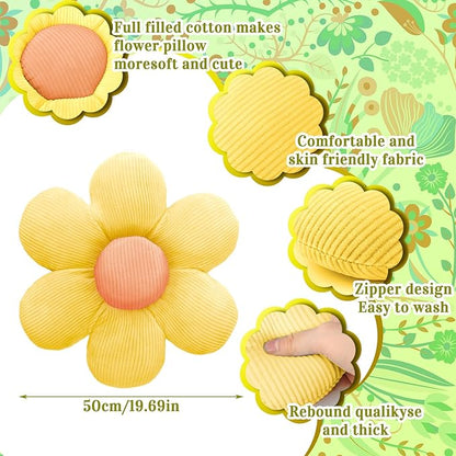 Sratte 3 Pcs Flower Pillows Flower Shaped Throw Pillows Cute Daisy Plush Pillow Decorative Floor Pillow Seat Cushion for Bedroom Home Sofa Chair Couch Decor(Green, Yellow, White,20")