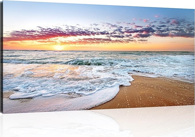 TutuBeer 1 Panels Beach Home Beach Decor for Home Beach Decorations White Beach Sunrise with Deep Blue Sky Beach Pictures of the Beach Kitchen Decor Beach Decorations for Home Decor 8" x 16" x 1