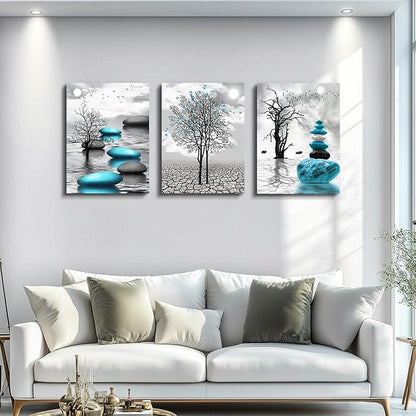 Canvas Wall Art for Living Room Wall Decor for Bedroom Bathroom Black and White Paintings Modern 3 Piece Framed Canvas Art Prints Ready to Hang Inspirational Abstract Blue Pictures Home Decorations
