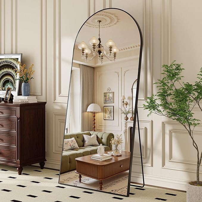 Large Black Full Length Mirror, 71''x32 Arched Floor Mirror for Bedroom, Oversized Full Body Mirror with Stand, Tempered Glass Safety Wall Mirrors for Living Room, Bathroom, Entryway
