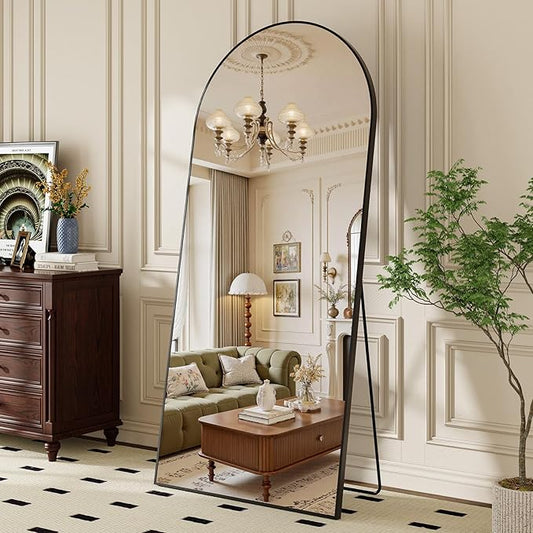 Large Black Full Length Mirror, 71''x32 Arched Floor Mirror for Bedroom, Oversized Full Body Mirror with Stand, Tempered Glass Safety Wall Mirrors for Living Room, Bathroom, Entryway