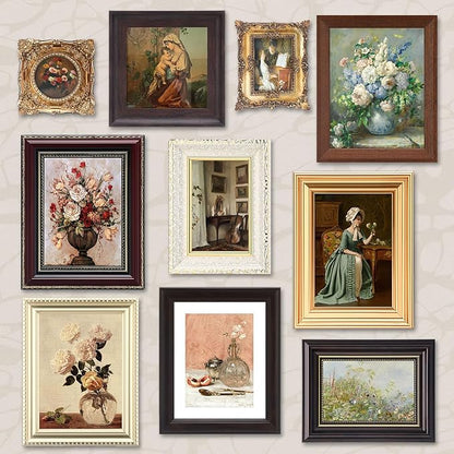 Qunclay 10 Pack Vintage Picture Frames for Wall or Tabletop Display Ornate French Country Gallery Frames Farmhouse Antique Wall Decor for Bedroom Living Room, No Photos Included(Simple Style)
