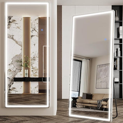 Antok LED Full Length Mirror with Light, 71"x28" Lighted Full Body Mirror with Stand, Dimmable & 3 Color Lighting Standing/Leaning/Wall Mounted Vanity Mirror for Bedroom Cloakroom Livingroom(Rect)