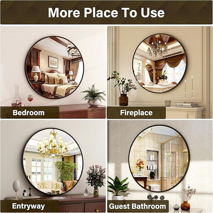 XRAMFY 36 Inch Round Mirror - Circle Mirrors for Bathroom, Entryway and Living Room Wall Decor, Modern Hanging Vanity Mirror, Matte Black Circle Decorative Wall Mirror