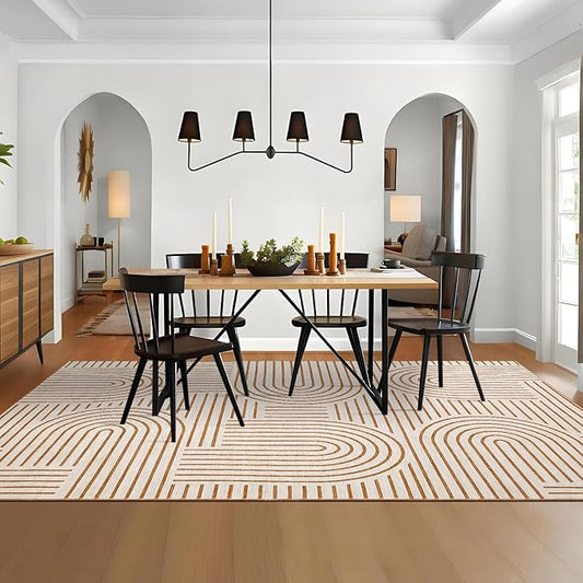ROYHOME Washable Rug 8x10 Area Rugs for Living Room, Abstract Rug for Bedroom, Soft Rainbow Non Slip Throw Rugs with Rubber, Low Pile Stain Resistant Boho Geometric Carpet for Dining Room, Orange