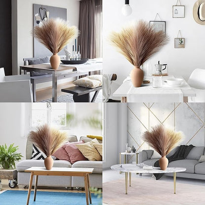 Pampas Grass Decor, Fluffy Faux Pampas Grass 6 Stem 18"/45cm Pompous Grass Small Flower Arrangement and Vase Filler for Boho Home Wedding Decoration