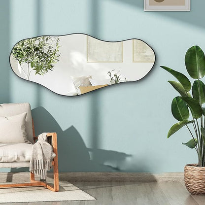 Irregular Frameless Mirror, 47.2"x21.4" Asymmetrical Aesthetic Wall Mirror, Modern Organic Shape Mirrors for Living Room Bedroom Entryway Hallway, Horizontal or Vertical Hanging